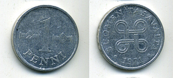 ФИНЛЯНДИЯ 1 ПЕННИ 1971 KM 44a алюминий 61-1211