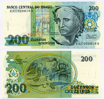 Бразилия 200 крузейро 1990 ПОДПИСЬ 28 Pick 229 бумага UNC (пресс) 8611-38-3-2