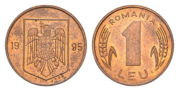Румыния 1 лей 1995 редкий год KM 115 сталь плакировнная медью UNC 4659-1066