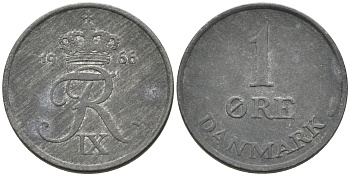 ДАНИЯ 1 ЭРЕ 1966 С; S, ФРЕДЕРИК IX (1947-1972) KM 839.2 цинк 4564-1145