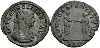 Римская Империя аврелианиан 274 Аврелиан CONCORDIA MILITVM Сисция about Extremely fine RIC 244 бронза 1073-3-9-7