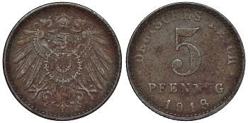 Германия 5 пфеннигов 1918 A KM 19, J. 297, Weege 5 железо 4118-1234