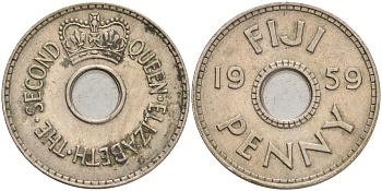 Фиджи 1 пенни 1959 Елизавета II (1952- ) KM 21 медно-никель 4561-841