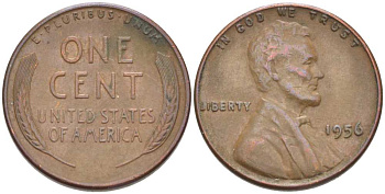 США 1 ЦЕНТ 1956 ЛИНКОЛЬН KM А132 медь цинк 3309-1146