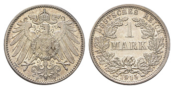 Германия 1 марка 1915 F, Вильгельм II (1888-1918) KM 14, J. 17 серебро aUNC 4626-312