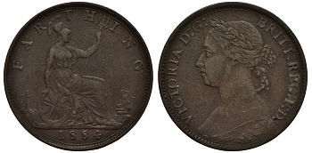 Великобритания 1 фартинг 1884 Виктория (1837-1901) KM 753, Spink 3958 бронза 4114-736