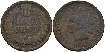 США 1 ЦЕНТ 1880 ИНДЕЕЦ KM 90а бронза 4396-346