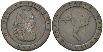 Остров Мэн 1/2 пенни 1813 Георг III KM 10 медь 441-1144