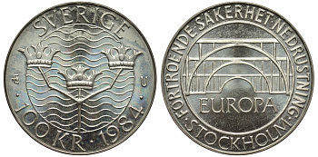 Швеция 100 крон 1984 Карл XVI Густав (1973- ), Стокгольмская конференция KM 863 серебро UNC 1530-1434