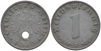 ГЕРМАНИЯ 1 РЕЙХСПФЕННИГ 1943 В KM 97, J. 369 цинк 4181-519