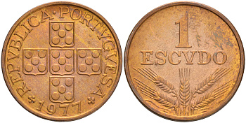 Португалия 1 эскудо 1977 KM 597 бронза 4561-644