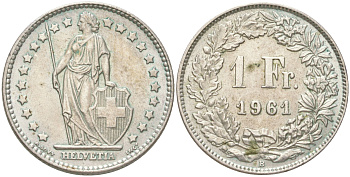Швейцария 1 франк 1961 B KM 24 серебро 4620-1214