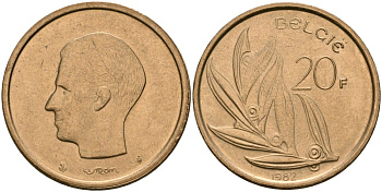 Бельгия 20 франков 1982 Belgie KM 160 никель бронза 4120-1131