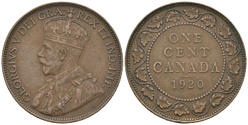 Канада 1 цент 1920 Георг V (1910-1936) KM 21 медь 110-1056