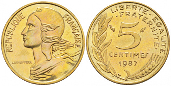 ФРАНЦИЯ 5 САНТИМОВ 1987 ТИП MARIANNE KM 933 медь алюминий никель 112-852