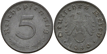 Германия 5 рейхспфеннигов 1940 E KM 100, J.370 цинк 4173-916