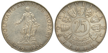 Австрия 25 шиллингов 1956 200 лет со дня рождения Моцарта KM 2881 серебро aUNC 1520-212