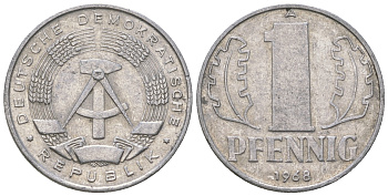 ГДР 1 пфенниг 1968 А КМ 8.1 алюминий 4615-1212