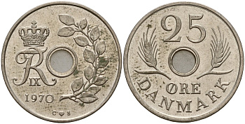 Дания 25 эре 1970 C;S, Фредерик IX (1947-1972) KM 855 медно-никель 4159-655