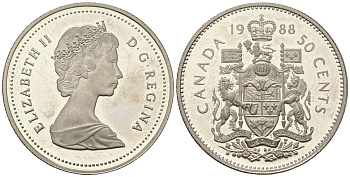 Канада 50 центов 1988 Елизавета II (1952-2022) KM 75.3 никель PROOF 4140-516
