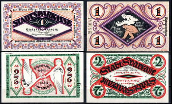 Билефельд (Пруссия, Вестфалия) полный набор из 2 нотгельдов (1 и 2 марки) 1918 Mehl Grabowski 103.1 бумага UNC (пресс) 7556-54-2-2