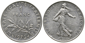 ФРАНЦИЯ 1 ФРАНК 1976 СЕЯТЕЛЬ KM 925.1 никель 93-1447