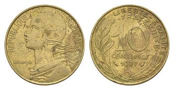 Франция 10 сантимов 1987 тип Morlon KM 929, Le Franc 144.27 алюминиевая бронза 4630-364