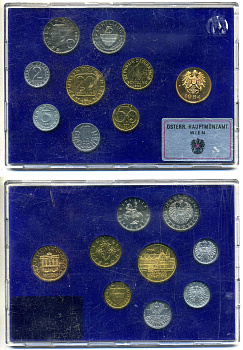 Австрия набор из 8 монет + жетон монетного двора 1984 официальный набор в пластике PROOF 3-4-9-10