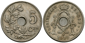 Бельгия 5 сантимов 1920 Belgie KM 67 медно-никель 4173-216