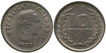 Колумбия 10 сентаво 1973 KM 253 сталь плакированная никелем 4528-718