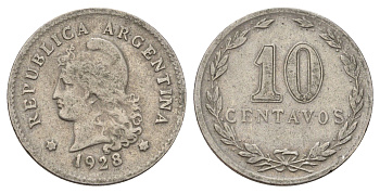 Аргентина 10 сентаво 1928 KM 35 медно-никель 44-1151