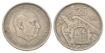 Испания 25 песет 1957 (58) Франсиско Франко (1939-1975) KM 787 медно-никель 4671-1027