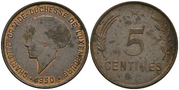 Люксембург 5 сантимов 1930 KM 40 бронза 4136-528