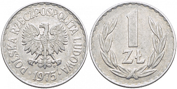 ПОЛЬША 1 ЗЛОТЫЙ 1975 MW KM 49.1 алюминий 175-1151