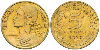 Франция 5 сантимов 1976 тип Марианна KM 933 никель алюминий медь    4594-1133