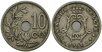 Бельгия 10 сантимов 1902 Belgie KM 49 медно-никель 4172-1056