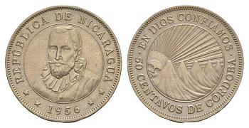 Никарагуа 50 сентаво 1956 KM 19.1 медно-никель aUNC 1528-1335