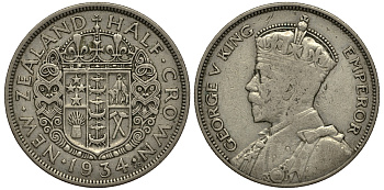 Новая Зеландия 1/2 кроны 1934 Георг V (1910-1936) KM 5 серебро 272-821