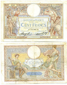 ФРАНЦИЯ 100 ФРАНКОВ 1936 14 МАЯ 1936 Pick 78c бумага 6301-37-2