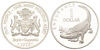 Гайана 1 доллар 1977 FM, тираж 7.215 экземпляров KM 42 медно-никель PROOF 3896-1615