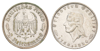 Германия 2 рейхсмарки 1934 175 лет со дня рождения Фридриха Шиллера KM 84 серебро UNC 1525-1245