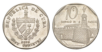 Куба 10 сентаво 2000 форт в Гаване Ла-Фуэрса KM 576.2, JMA MC20, Schoen 714 сталь плакированная никелем 4644-742