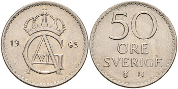 Швеция 50 эре 1969 Густав VI Адольф (1950-1973) KM 837 медно-никель UNC 4582-753