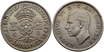 Великобритания 2 шиллинга (флорин) 1947 Георг VI (1936-1952) KM 878, Spink 4107 медно-никель 83-1714