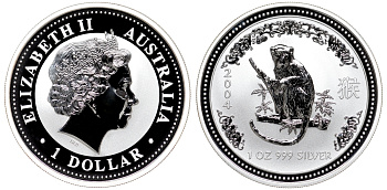 Австралия 1 доллар 2004 год обезьяны KM 674 серебро PROOF 00-00