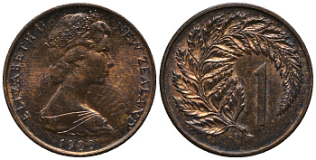 Новая Зеландия 1 цент 1980 Елизавета II (1952-2022), лист папоротника KM 31 бронза 188-1247