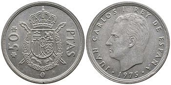 Испания 50 песет 1975 (80) Хуан Карлос I (1975-2014) KM 809 медно-никель 4680-112
