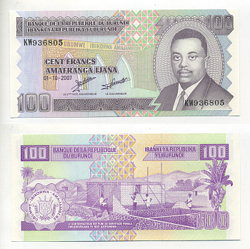 Бурунди 100 франков 2007 1 октября 2007 Pick 37f бумага UNC (пресс) 7217-68-2