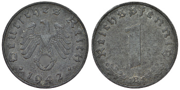 Германия 1 рейхспфенниг 1942 B KM 97, J. 369 цинк 4124-222
