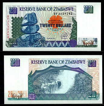 Зимбабве 20 долларов 1997 Pick 7 7215-7-1-1 бумага UNC (пресс) 7215-5-3-2